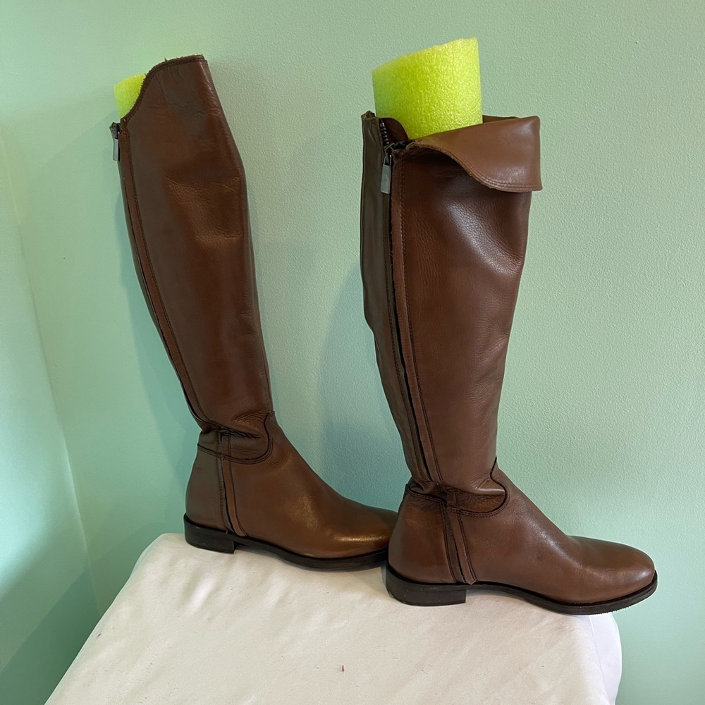 Women's Over-the-Knee Brown Leather Boots - Classic Tall Riding Style - Picture 6 of 8